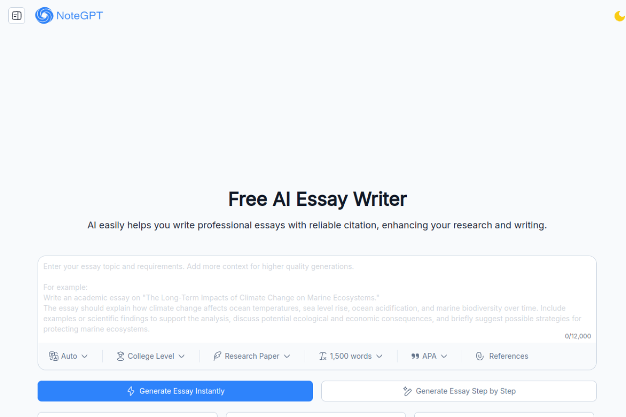 NoteGPT AI Essay Writer preview
